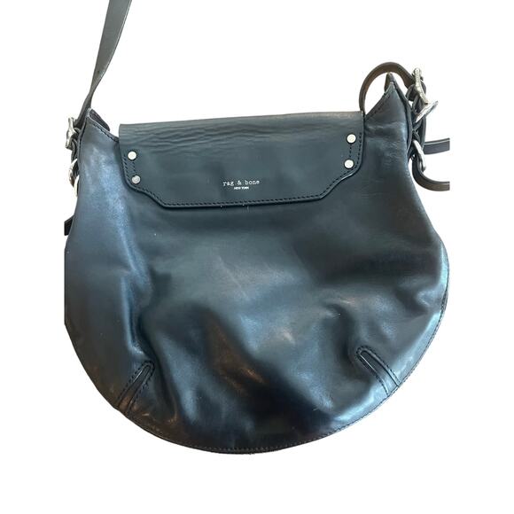 Rag & Bone Black Bradbury Leather Crossbody Emma Stone Small Flap Bag - Picture 2 of 8